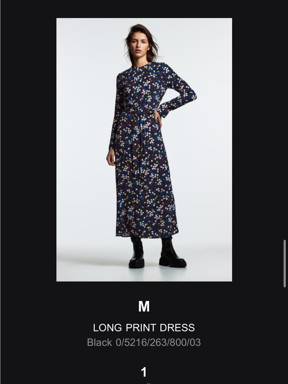 Zara Navy Long-Sleeve Floral Print Maxi Dress